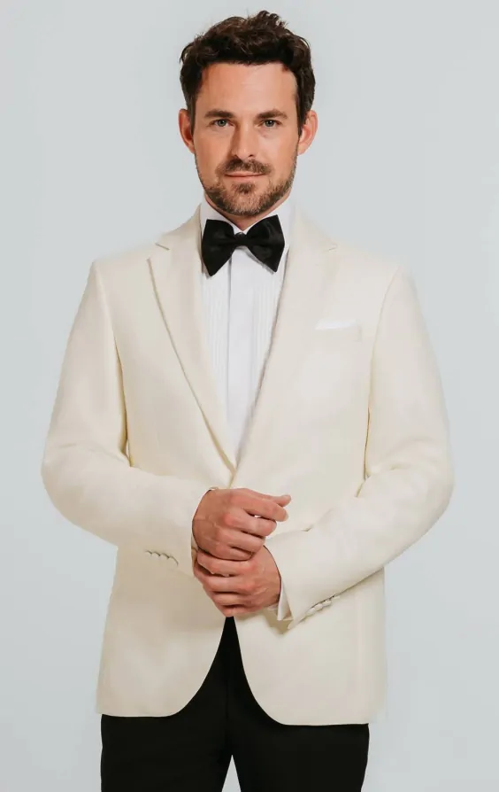 SKU#JA61573 Cream Suit - Ivory Tuxedo - Off White Paisley Suit - Floral Tuxedo - Wedding Tuxedo by Men'sUSA main image 0