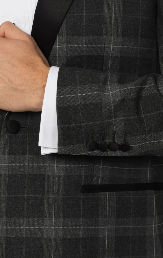 Grey Tartan Check 3 Piece Tuxedo with Peak Lapel thumbnail 4