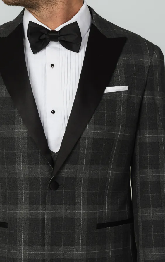 Grey Tartan Check 3 Piece Tuxedo with Peak Lapel thumbnail 5