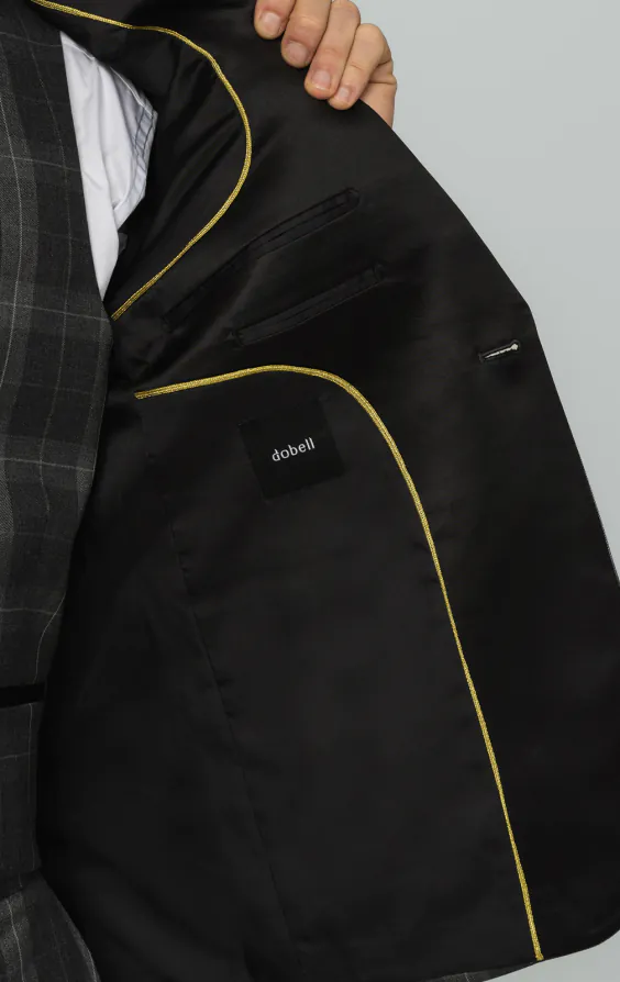 Grey Tartan Check 3 Piece Tuxedo with Peak Lapel thumbnail 6