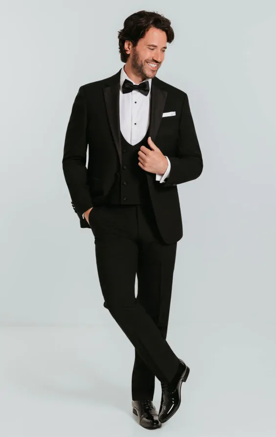 Black 3 Piece Tuxedo with Notch Lapel thumbnail 2