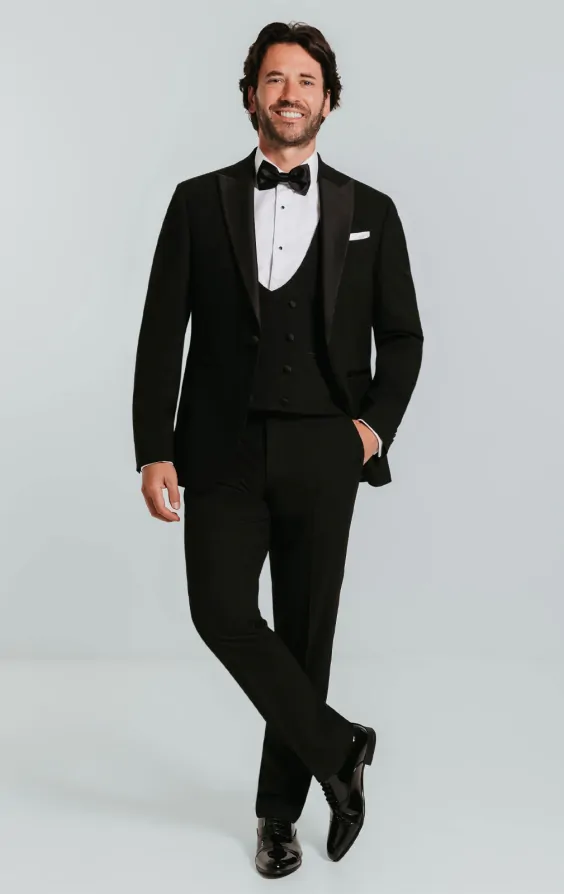 Black 3 Piece Tuxedo with Peak Lapel thumbnail 2