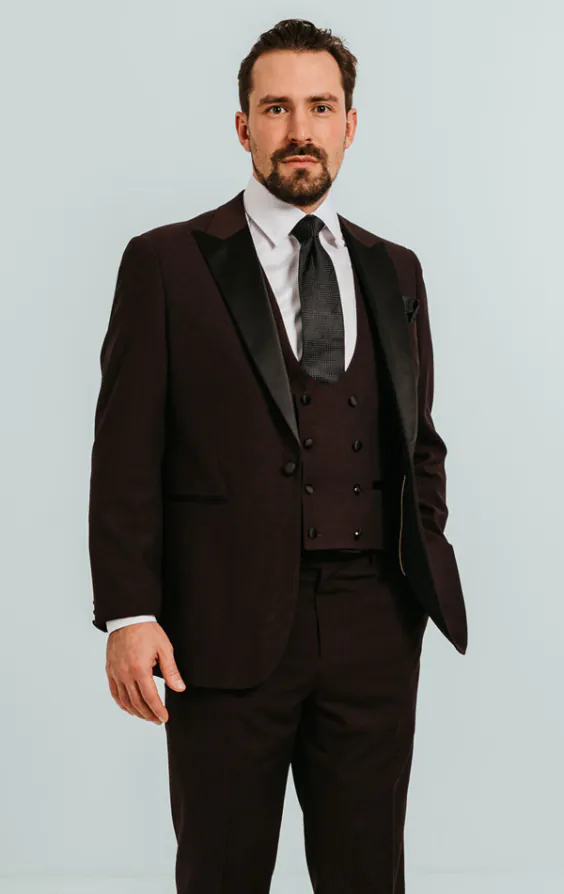 Burgundy 3 Piece Tuxedo with Peak Lapel Burgundy 3 Piece Tuxedo with Peak Lapel
