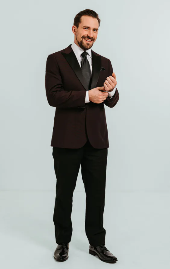 Burgundy Tuxedo with Peak Lapel & Black Trousers - photo 2
