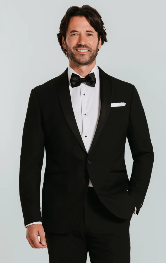 All black slim fit tuxedo top