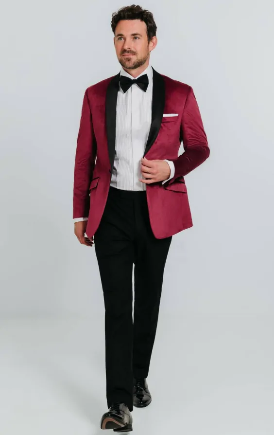 Burgundy Velvet Slim Fit Tuxedo thumbnail 2