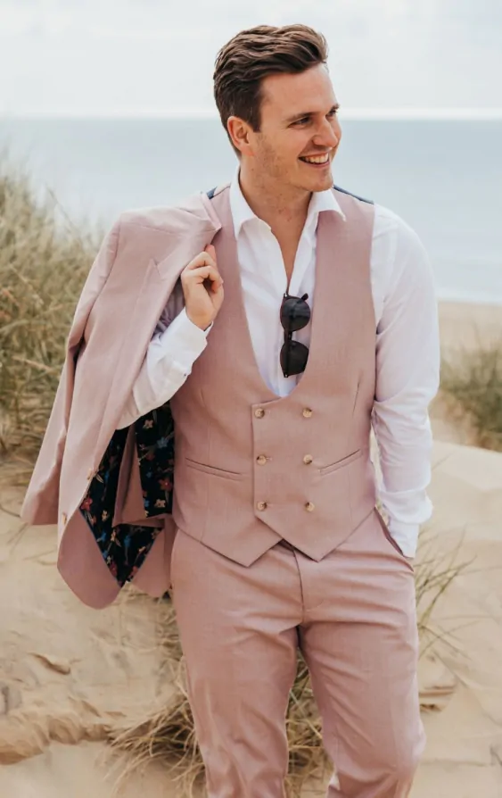 Dobell Dusty Pink Double Breasted Waistcoat Dobell