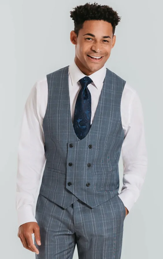 Light Blue Check Suit with Peak Lapel thumbnail 9