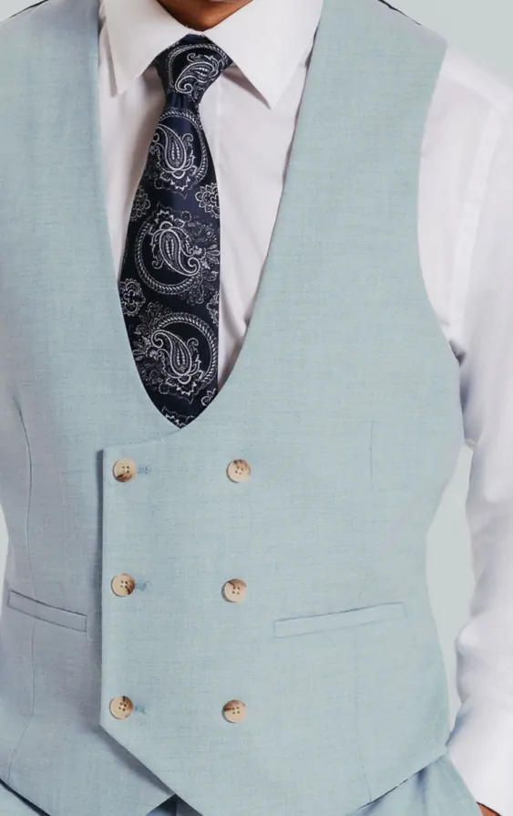 Dobell Light Blue Double Breasted Waistcoat