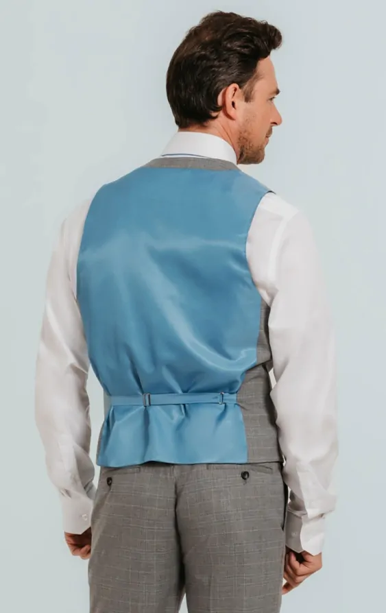 Light Grey Check Double Breasted Waistcoat thumbnail 3