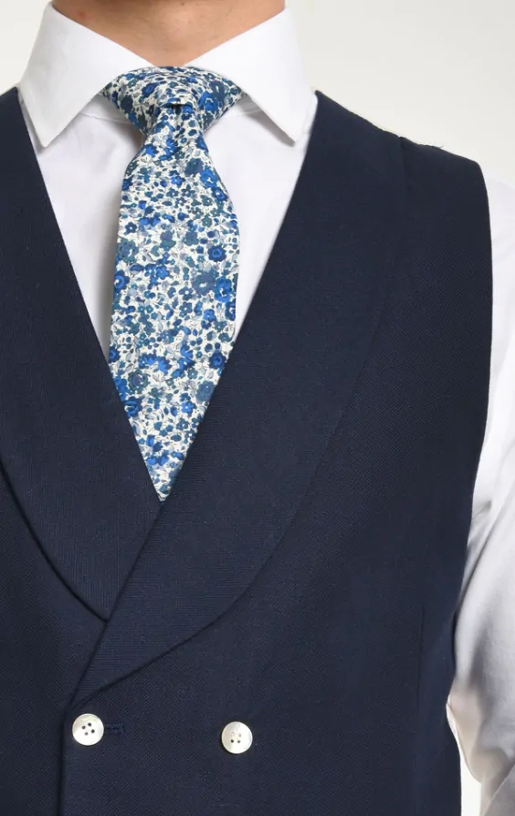 Dobell Navy Linen Double Breasted Shawl Lapel Morning Suit Waistcoat Dobell