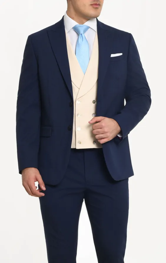 Blue suit cream waistcoat shop