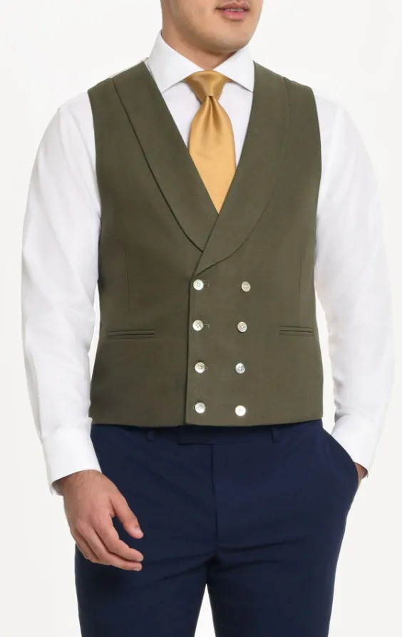 Dobell Khaki Linen Double Breasted Shawl Lapel Morning Suit Waistcoat Dobell