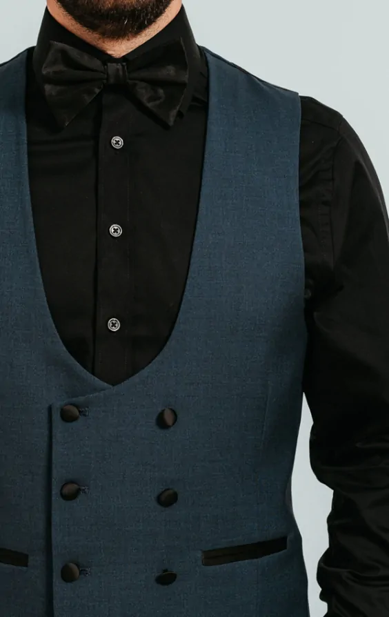 Teal Double Breasted Tuxedo Waistcoat thumbnail 2