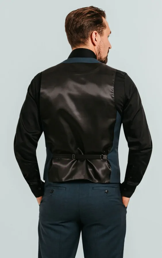 Teal Double Breasted Tuxedo Waistcoat thumbnail 3