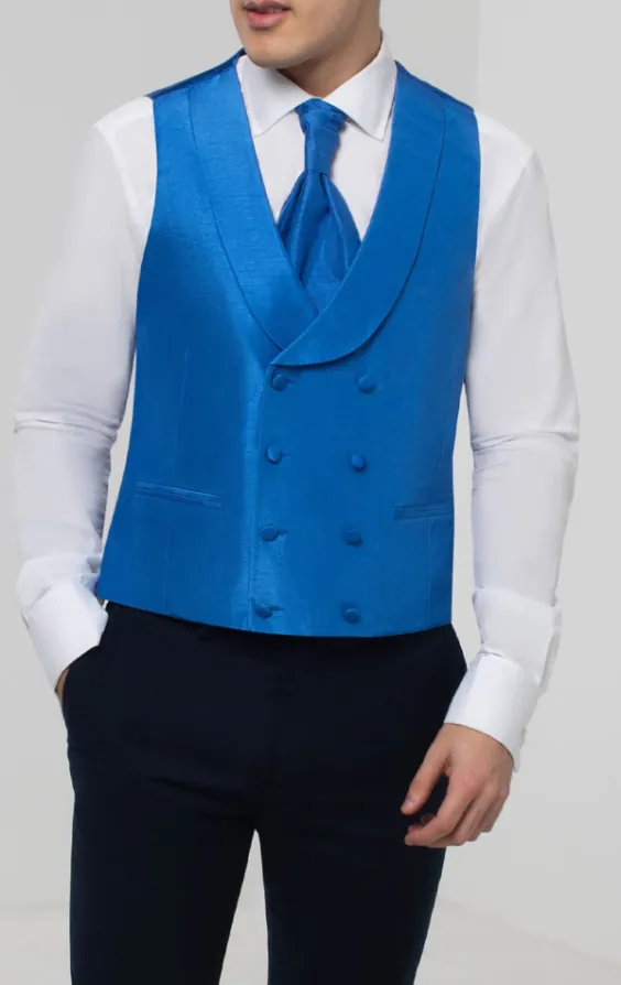 Royal Blue Dupion Double Breasted Waistcoat with Shawl Lapel - photo 2