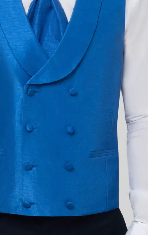 Royal Blue Dupion Double Breasted Waistcoat with Shawl Lapel - photo 3