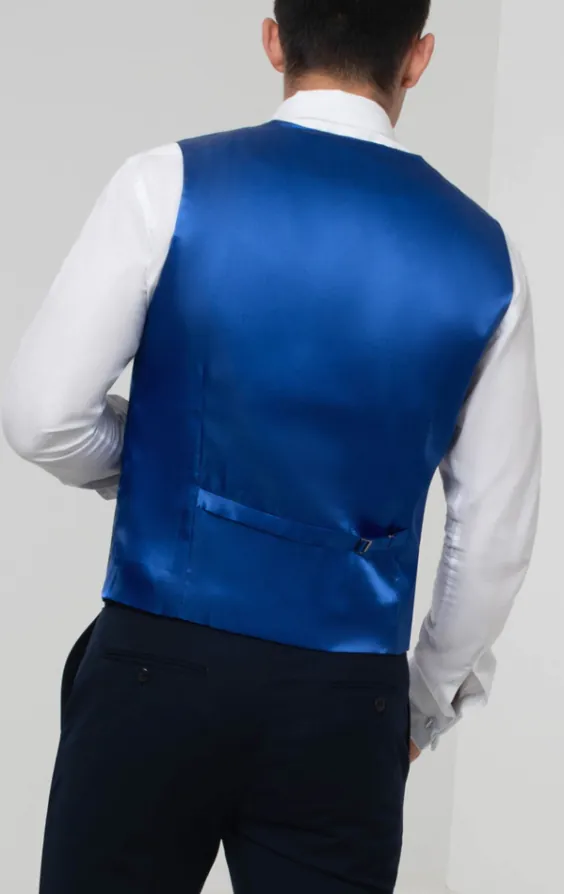 Royal Blue Dupion Double Breasted Waistcoat with Shawl Lapel - photo 4