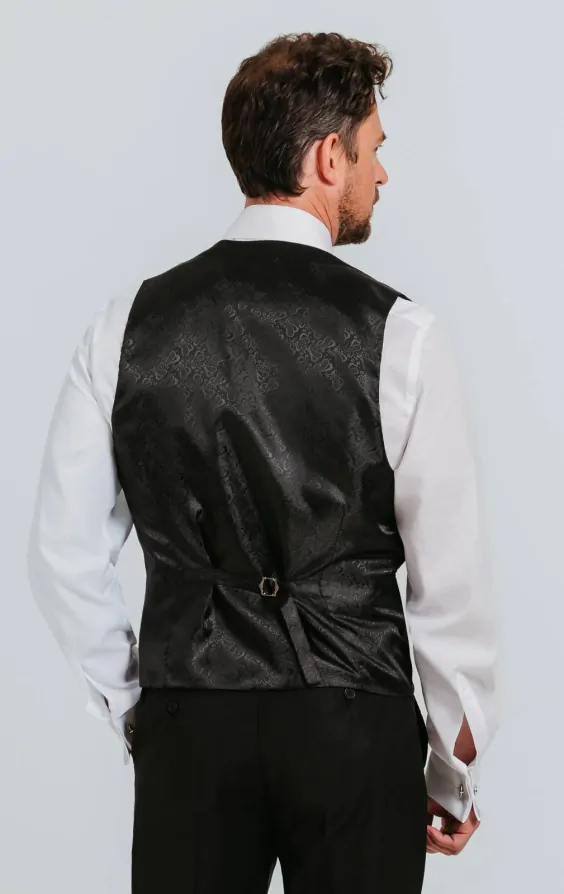Dobell Black Double Breasted 100 Wool Tuxedo Waistcoat
