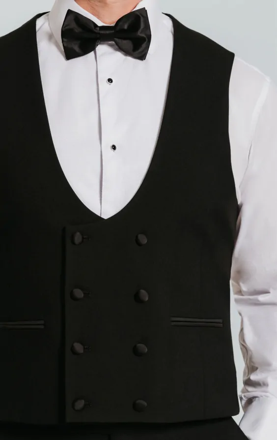 Black Double Breasted Tuxedo Waistcoat thumbnail 2