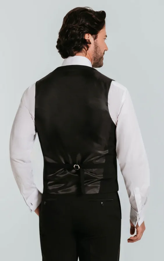 Black Double Breasted Tuxedo Waistcoat thumbnail 3