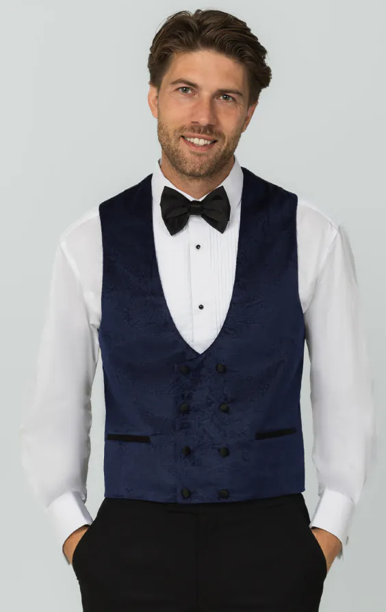 Navy Paisley Velvet Double Breasted Tuxedo Waistcoat Navy Paisley Velvet Double Breasted Tuxedo Waistcoat