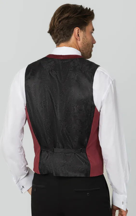 Burgundy Paisley Velvet Double Breasted Tuxedo Waistcoat thumbnail 3