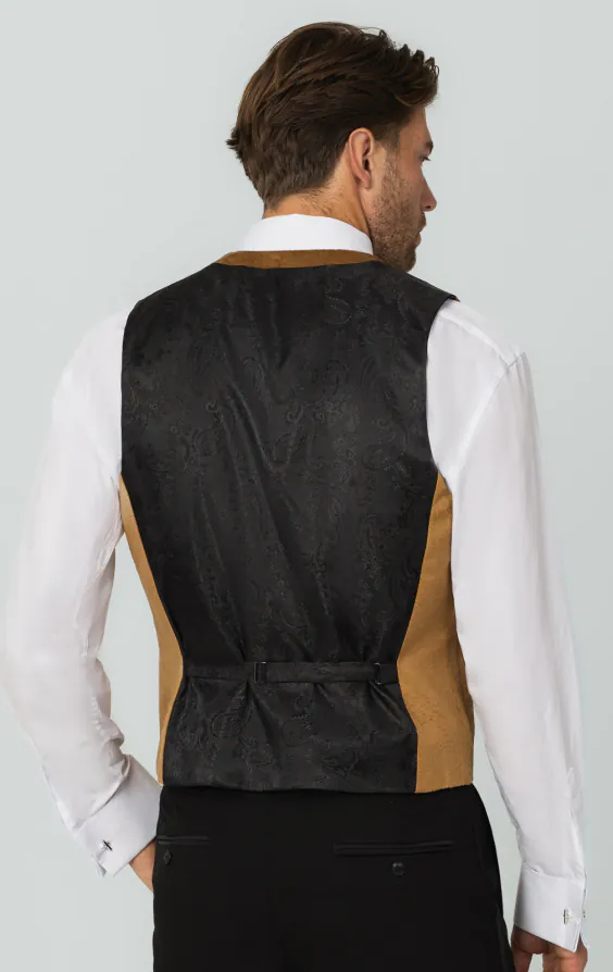 Gold Paisley Velvet Double Breasted Tuxedo Waistcoat - photo 2 Gold Paisley Velvet Double Breasted Tuxedo Waistcoat - photo 2
