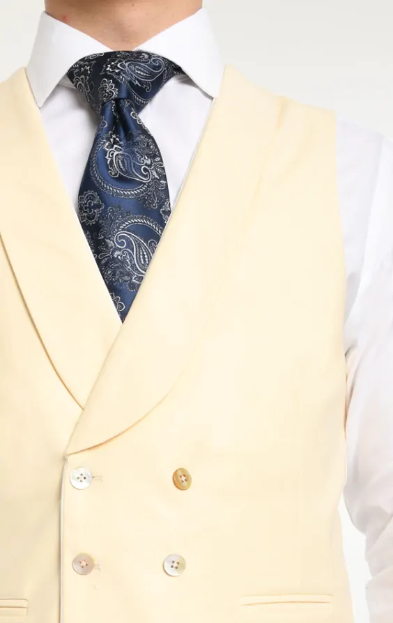Dobell Yellow Twill Double Breasted Morning Suit Waistcoat with Shawl Lapel