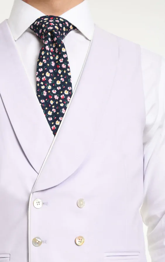 Lilac Twill Double Breasted Morning Suit Waistcoat with Shawl Lapel thumbnail 2