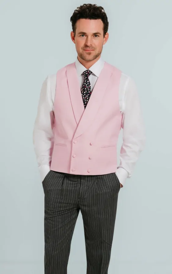 Dobell Pastel Pink Double Breasted Shawl Lapel Morning Suit Waistcoat