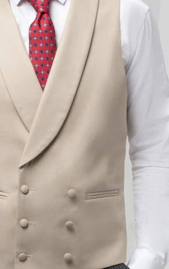 Luxury 100 Wool Gold Buff Double Breasted Morning Suit Waistcoat