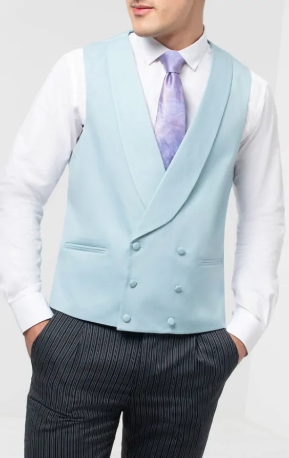 Duck egg blue double breasted waistcoat on sale