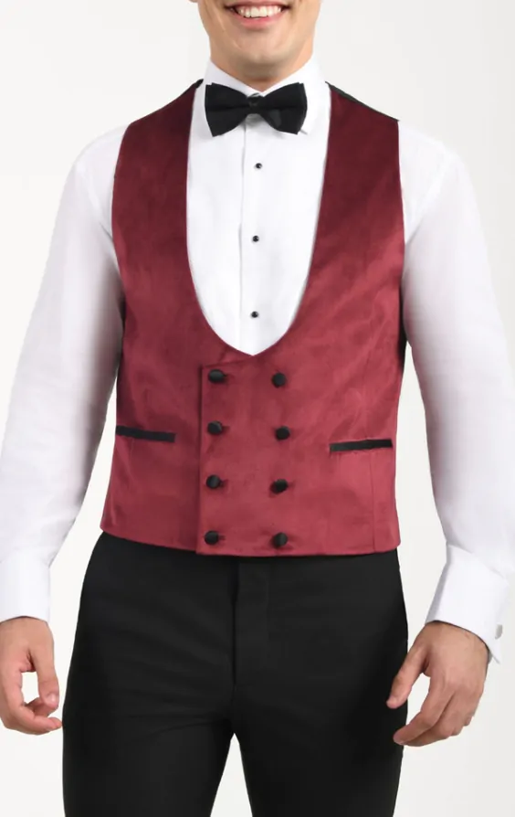 Dobell Burgundy Velvet Double Breasted Tuxedo Waistcoat Dobell