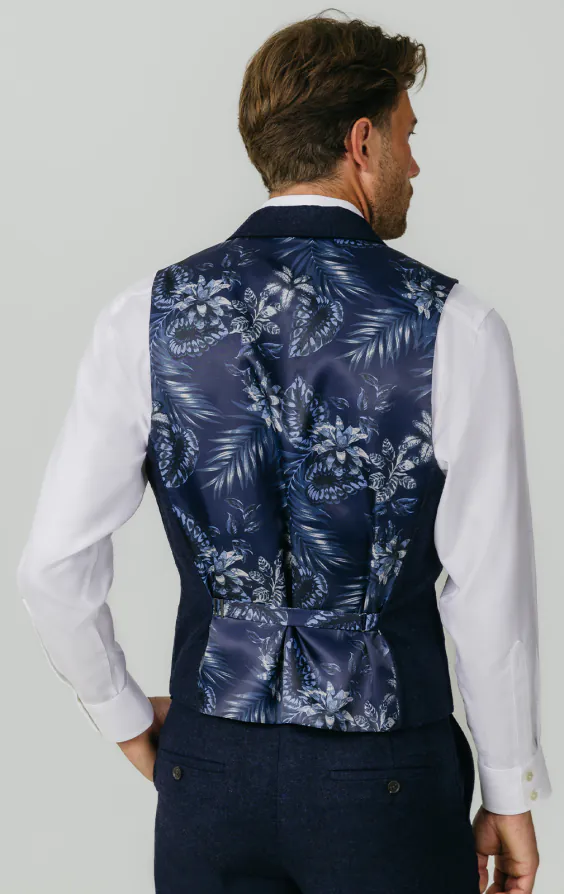 Navy Donegal Tweed Waistcoat with Notch Lapel - photo 2 Navy Donegal Tweed Waistcoat with Notch Lapel - photo 2