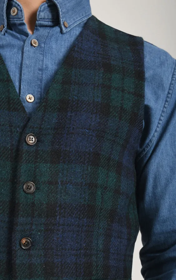 Harris Tweed Blackwatch Tartan Tweed Waistcoat Dobell