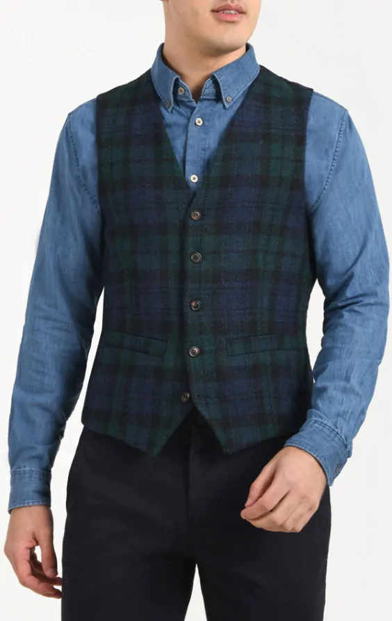 Harris Tweed Blackwatch Tartan Tweed Waistcoat Dobell