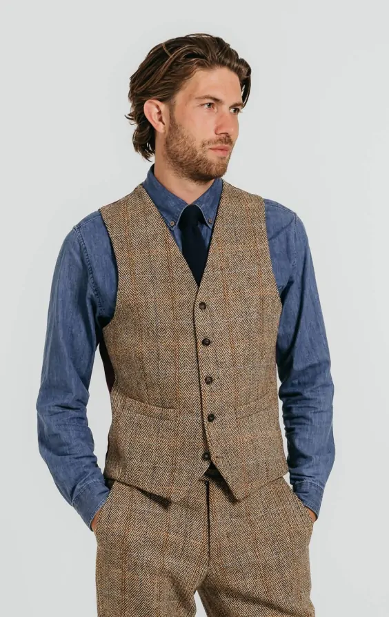 Harris Tweed Brown Windowpane Tweed Waistcoat