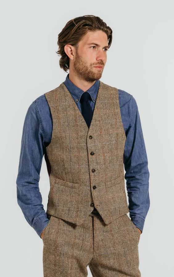 Men's 3-Piece Wool Tweed Checked Suit - Wedding & Party Blazer Vest Pants Set - Vintage British Style
