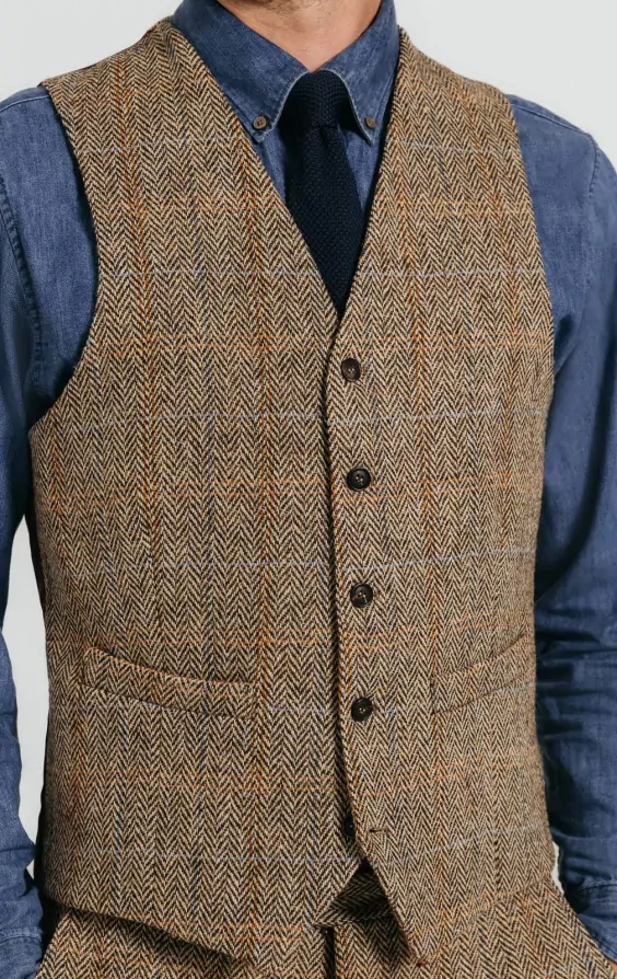 Harris Tweed Brown Windowpane Tweed Waistcoat Dobell