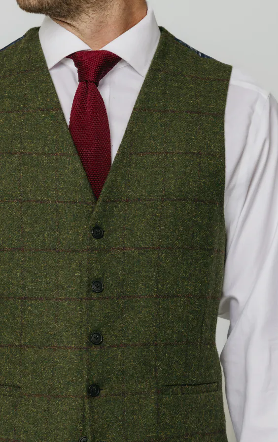 Green Windowpane Check Tweed Waistcoat thumbnail 2