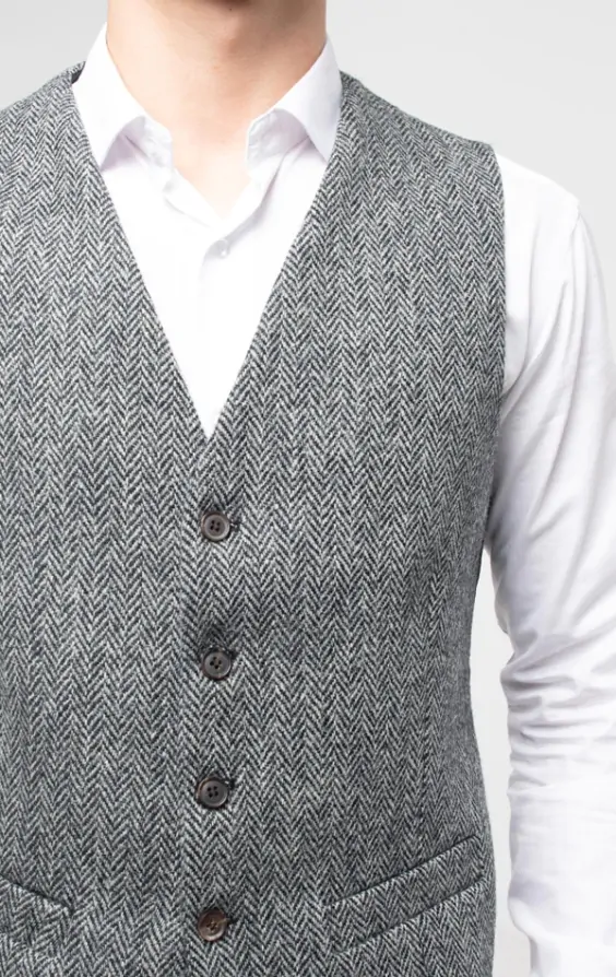 Harris Tweed Grey Herringbone Waistcoat