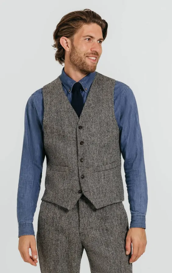 Harris Tweed Grey Herringbone Tweed Jacket thumbnail 7