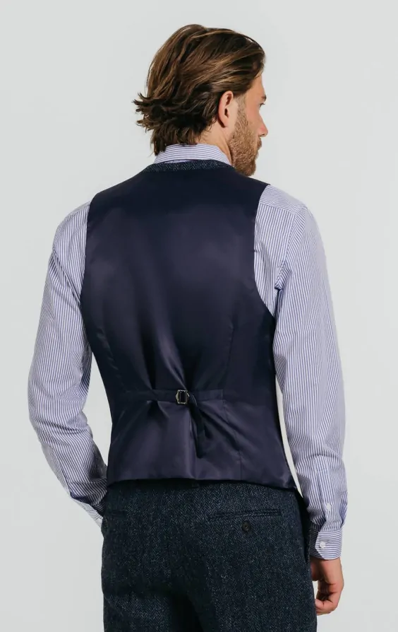 Harris Tweed Blue & Black Herringbone Waistcoat thumbnail 3