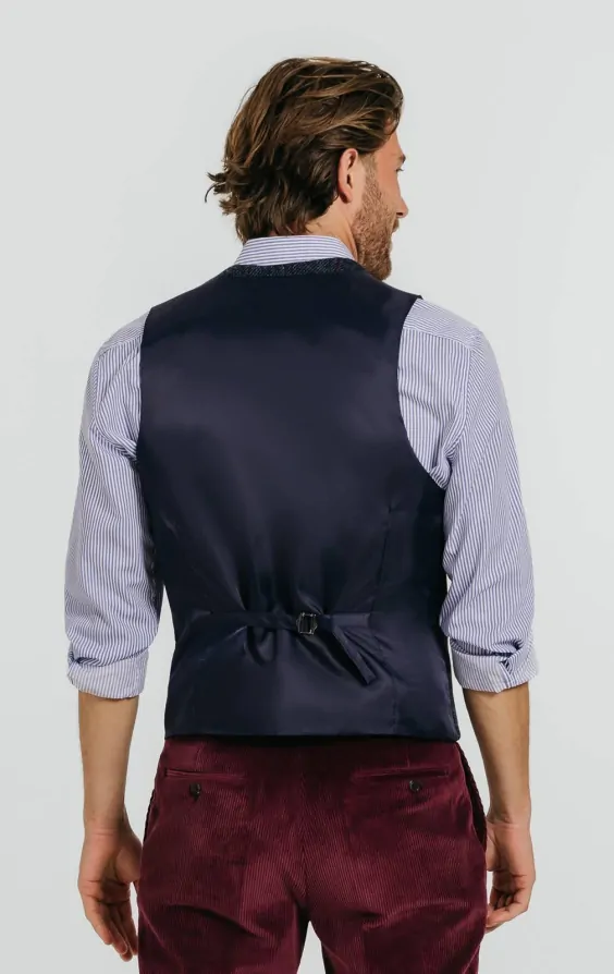 Harris Tweed Dark Blue Windowpane Check Tweed Waistcoat thumbnail 3