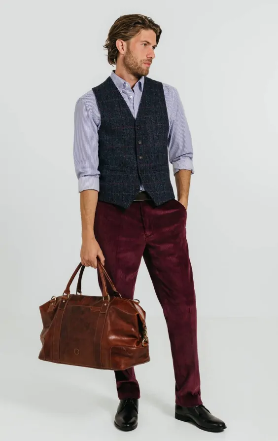 Harris Tweed Dark Blue Windowpane Check Tweed Waistcoat thumbnail 4