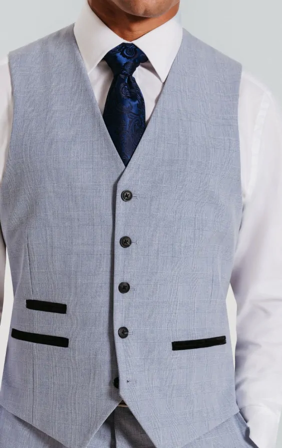 Light blue check waistcoat on sale