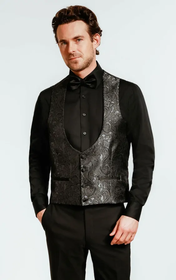 Dobell Black Paisley Jacquard Waistcoat Dobell