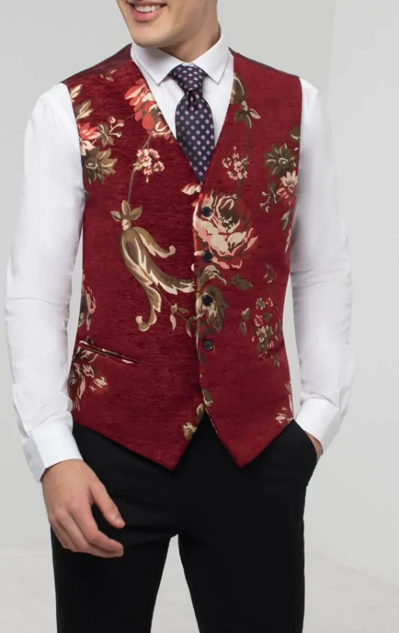 Dobell Red Floral Brocade Waistcoat Dobell