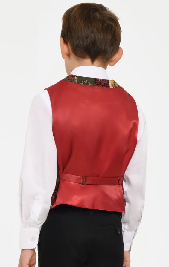 Boys Green Vintage Christmas Print Waistcoat - photo 2